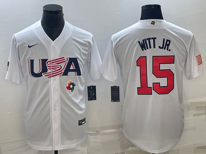 Men 2023 World Cub USA #15 Witt jr White Nike MLB Jersey8->more jerseys->MLB Jersey